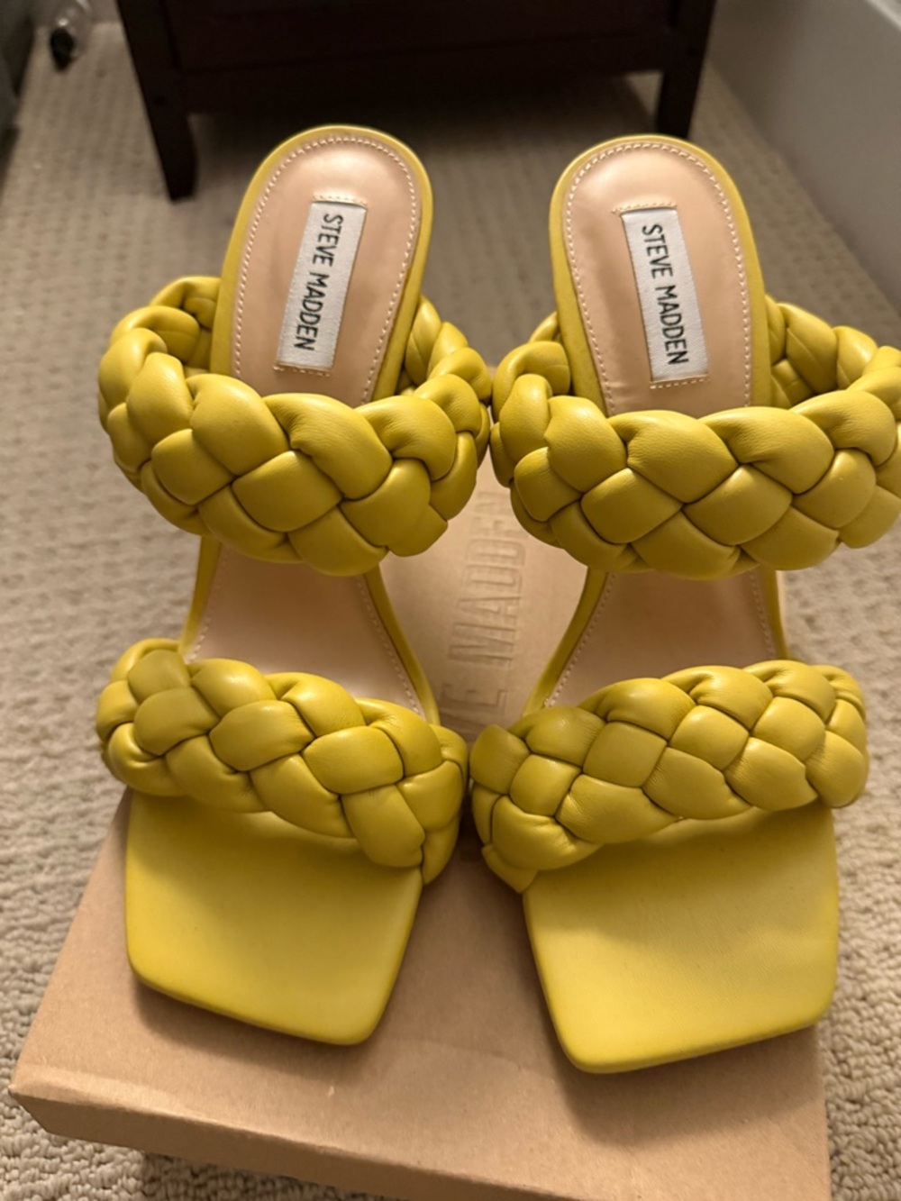 Steve Madden Kenley Yellow Braided Double-Strap Heeled Sandals